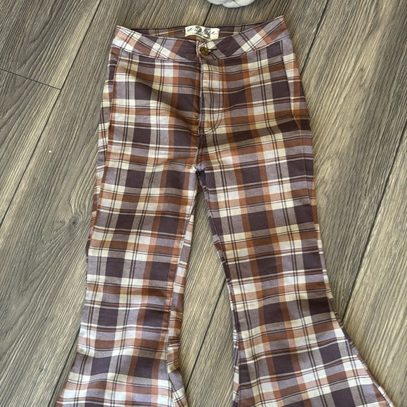 Free people just float on by brown plaid super flared pants - Picture 2 of 11